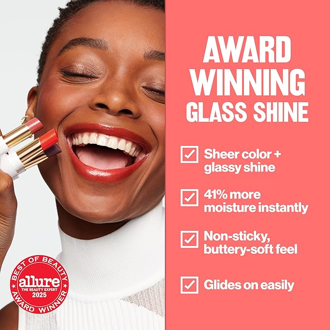 REVLON Super Lustrous Glass Shine Balm, Hydrating Tinted Lipstick, Sheer, Glossy Shiny Finish, 004 Nude Illuminator, 0.11 oz