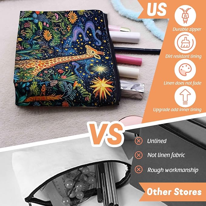 Cosmetic Bags Travel Makeup Toilet Case Waterproof Pouch for Women Girls 6.7X9.45inches - Giraffe in A Starry Jungle in A Colorful Illustration