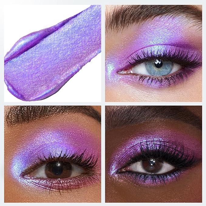 Duochrome Purple Blue Glitter Eyeshadow Stick, Holographic Color Shift Shimmer Chameleon Eye Shadow Brightener Pencil, Silky Smooth Iridescent Sparkle Inner Corner Eye Highlighter Fairy Makeup