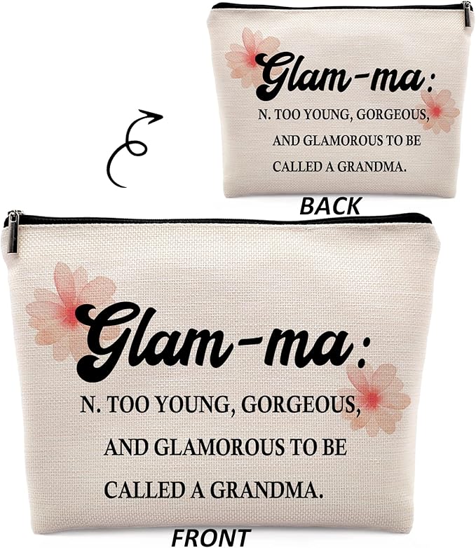 Glamma Definition Makeup Cosmetic Bag, Inspirational Grandma Makeup Travel Bag, Grandma Appreciation Cosmetic Bag Gifts For Grandma Grandmother Birthday Mother's Day from Granddaughter Grandson