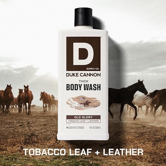 Duke Cannon Supply Co. Thick High Viscosity Body Wash – 3X Thicker, Plant-Based, Mineral-Enriched for Men – Men’s Body Scrub – Old Glory Scent