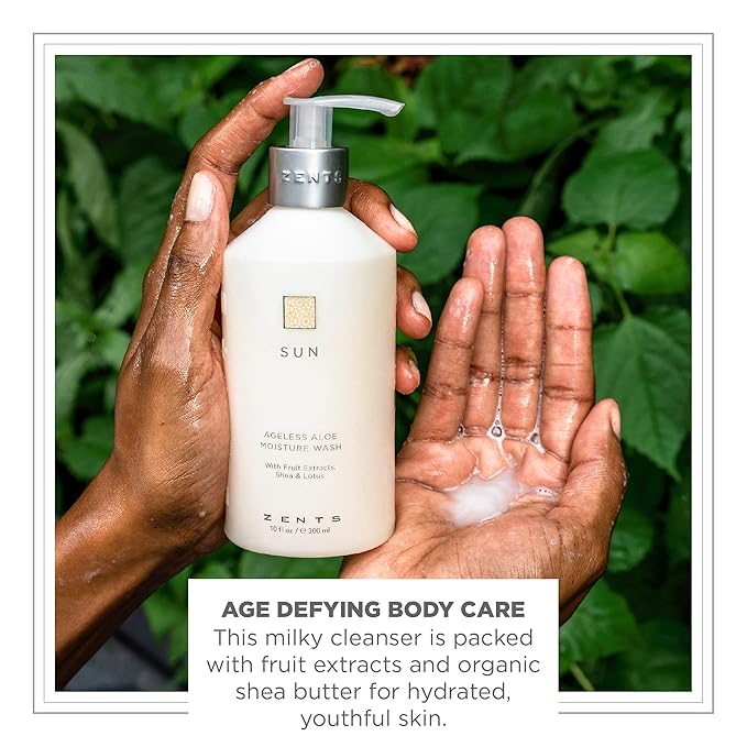 Zents Hand & Body Wash (Sun Fragrance) | Hydrating Anti-Aging Cleanser with Organic Shea Butter & Aloe for Dry Skin | Gentle & Nourishing | 10 fl oz