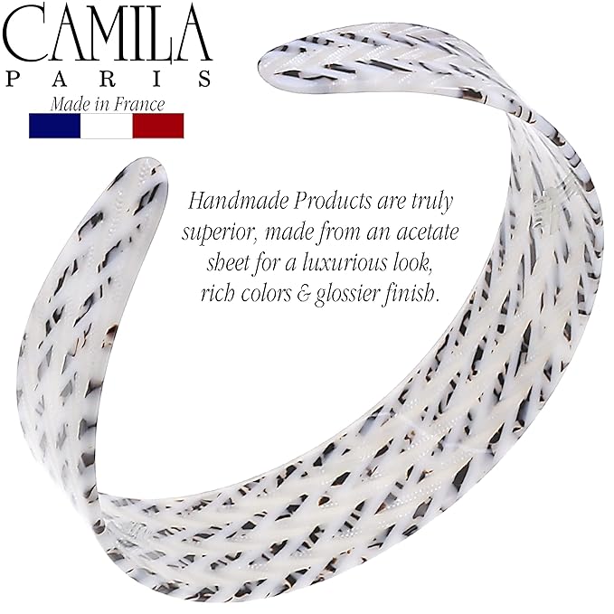 Camila Paris CP3462 French Headband for Women, Handmade White and Gray, Strong Hold Grip Women's Hair Band, Ligth and Very Flexible, No Slip and Durable Styling Girls Hair Accessories, Made in France