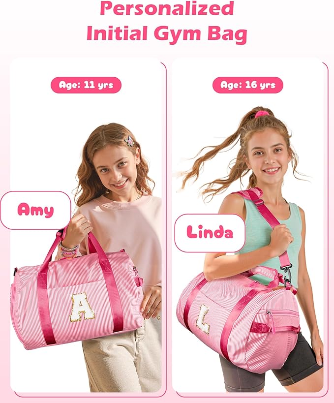 Gift for Teenager, Girls Travel Duffle Bag, Kids Initial Overnight Bags with Shoe Compartment, Personalized Weekend Bag with Makeup Pouch, 8 Year Old Girl Birthday Gifts (Letter A)
