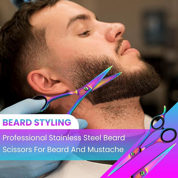 Professional Hair Cutting Scissors - Krisp Beauty Barber Scissors Stainless Steel 7” Salon Hair Scissors Razor Edge Sharp Blades Shears for Men Beard Mustache Women Kids Pets Haircut All Purpose Shear