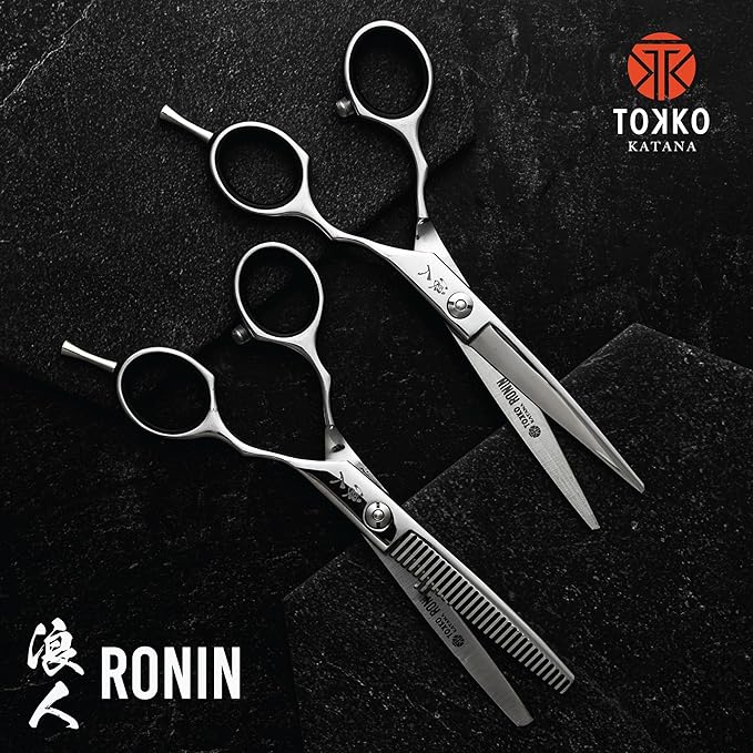 Ronin Hair Cutting Shears Set by Tokko Katana, Professional Scissor Kit, 6.5" Sharp Stainless Steel Regular & Thinning Haircut, Grooming Scissors for Barber, Hairdresser, Salon Professional, & DIY