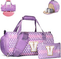 Tween Girl Gifts Trendy Stuff, Girls Travel Duffel Bag, Kids Initial Overnight Bags with Shoe Compartment, Personalized Gym Ballet Dance Bag with Makeup Pouch, Gift for Teenager (Letter V)