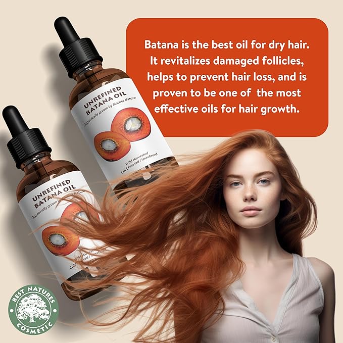 Best Natures Batana Oil for Hair Growth and Repair: Raw Batana Oil from Honduras - 100% Pure & Natural - For Thicker & Stronger Hair. Recognized by Dr. Sebi (2 fl oz)
