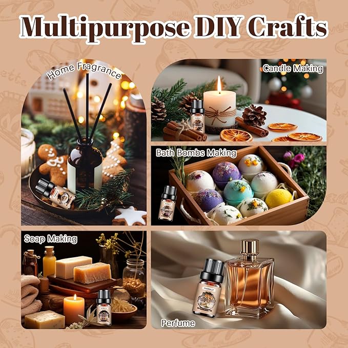 Bakery Essential Oils Set，Premium Fragrance Oil for Diffusers, Scented Oils for Soap & Candle Making, Pumpkin Pie, Apple Pie, S'Mores, Red Velvet Cake, Strawberry Shortcake,Glazed Donut