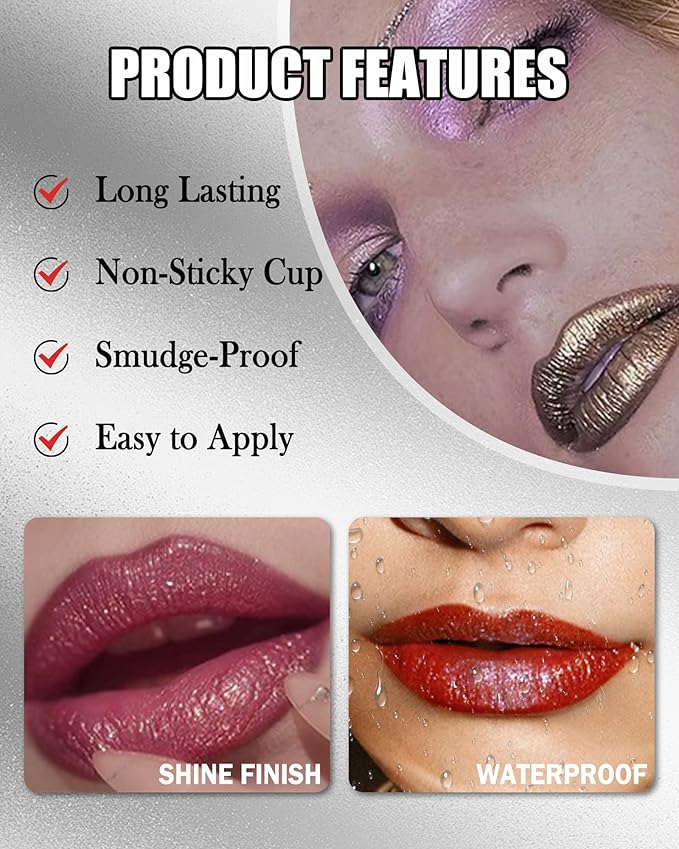 Diamond Glitter Matte Lipstick, Long Lasting Waterproof Gold Pink Metallic Sparkling High Pigment Non-Stick Lip Tint Lip Gloss,Full-coverage Lipgloss, Christmas Lip Makeup Gift for Women Girl-05