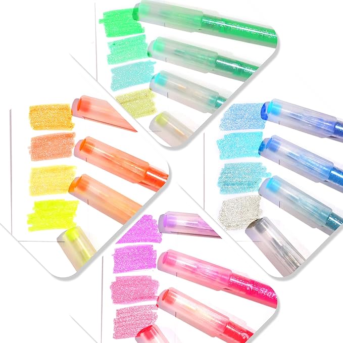 Glitter Highlighters Assorted Colors, 10-Count Chisel Tip Sparkle Highlighters, No Bleed Pastel Highlighter Markers for Kids Adult Coloring Book Bible Journaling