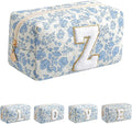JOVAKIT Alphabet Makeup Bag Cosmetic Bag for Women, Christmas Gifts for Girls Age 6-18, Floral Flowers Coquette Travel Toiletry Zipper Make Up Pouch Organizer Trendy Stuff (Blue Floral Z)