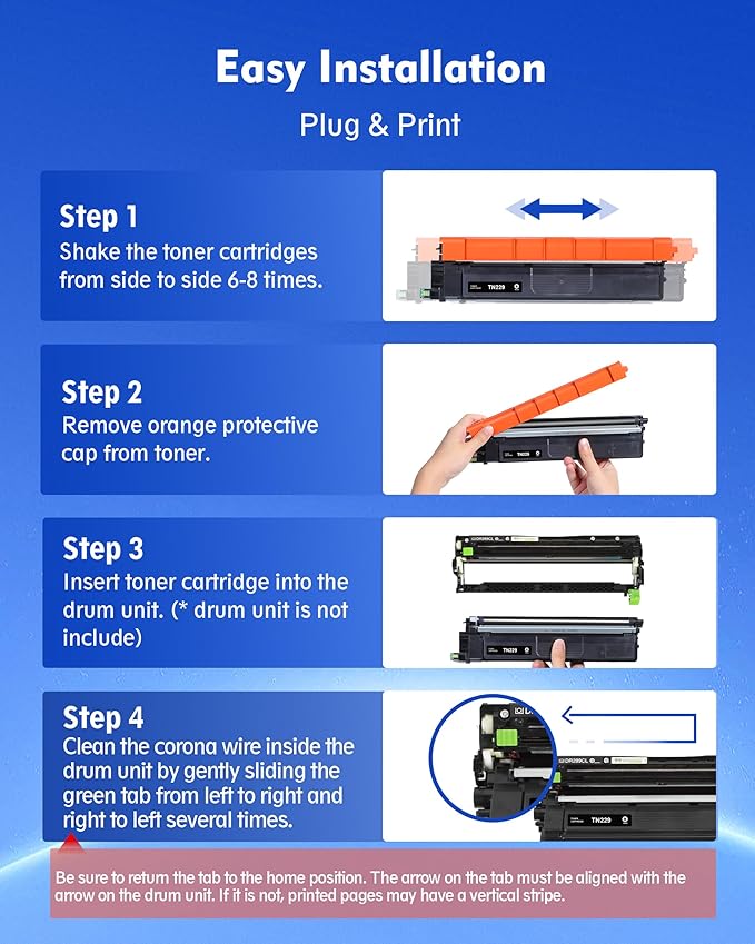 TN229 TN229XL Toner 4 Pack Compatible with Brother MFC-L3780CDW MFC-L3720CDW HL-L3280CDW HL-L3295CDW Printers