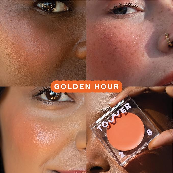 Tower 28 Beauty BeachPlease Cream Blush for Cheeks and Lips - Multi-Purpose Lip and Cheek Tint in Orange Blush - for Sensitive Skin – Color GOLDEN HOUR, Luminous Finish