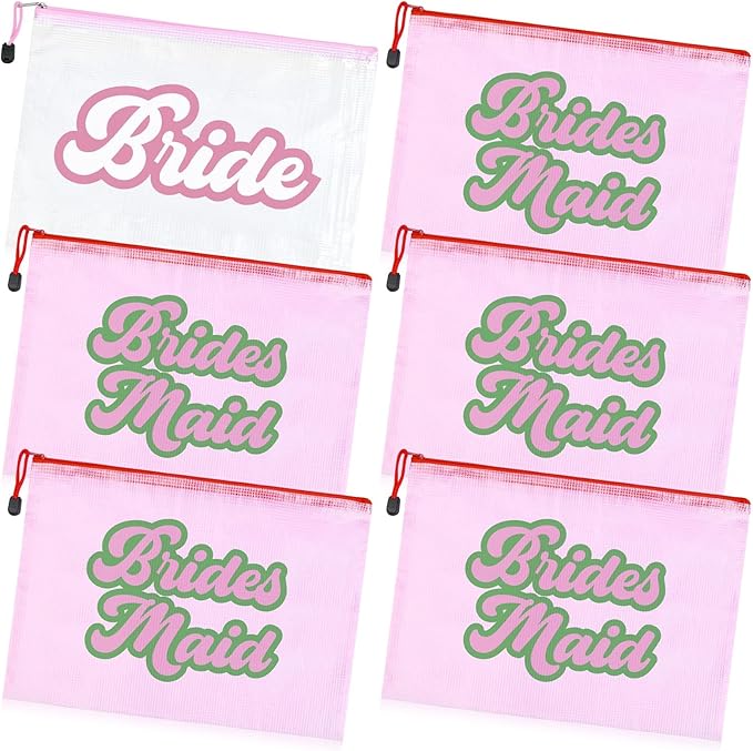 SOIDRAM 6PCS Bridesmaid Makeup Bag Clear Zippered Bag Bridesmaid Proposal Gifts Cosmetic Pouch for Wedding Party Favors Bachelorette Party Decorations Toiletry Organizer Bag Cosmetic Case Gift