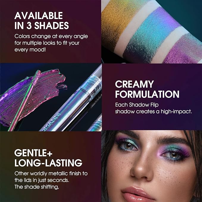 Jolilab Metallic Liquid Chameleon Eyeshadow, Multi-Dimensional Eye Looks, Long-lasting Holographic Glitter Multichrome Eyeshadows Makeup (#Ember+#GX002)