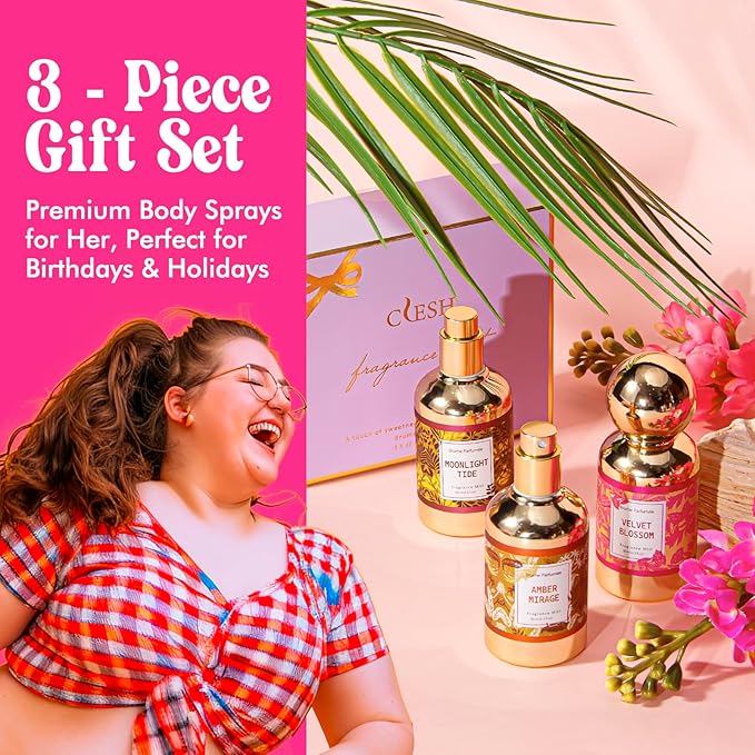 CLESH Body Spray for Women, Fragrance Mist, 3 Pack Travel Size Set, 60ml/2.1 fl oz, Velvet Blossom, Moonlight Tide, Amber Mirage