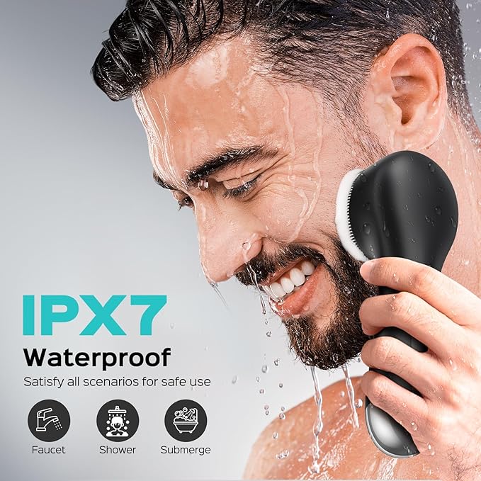 COSLUS Face Scrubber Facial Cleansing Brush: 2 in 1 Spin and Vibration Patented Tech, Silicone Electric Exfoliator Scrubber with Automatic Foaming, Waterproof Face Cleanser Brush for Men and Women