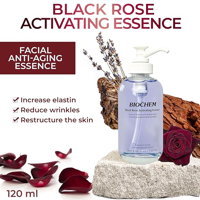 BIOCHEM Black Rose Activating Essence - 4.06 fl. oz / 120 ml, Hydrating & Anti-Aging Facial Essence with Luxurious Formula for Skin Radiance, Serum-Like Tesxture, Firm & Resilient Skin