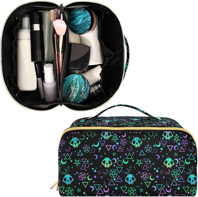 Makeup Organizer Bag, Magic Skulls Travel Makeup Bags Makeup Vanity Case Large Capacity Rhombus Cosmetic Toiletry Bag for Girl Women Ladies