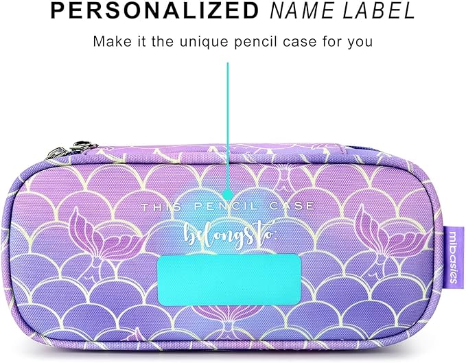 mibasies Girls Pencil Case for Kids, Multi-Slot Pencil Pouch, Mermaid Tail Purple
