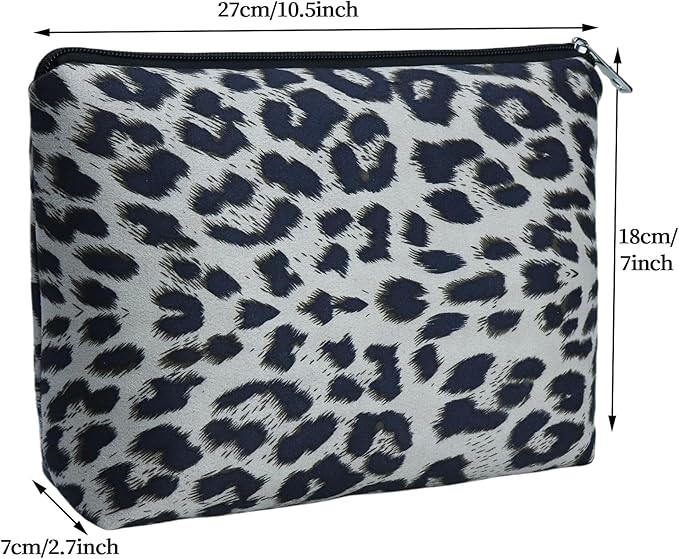 Makeup Bag For Women - Soft and Warm Material Cosmetic Bags Leopard Print Design Ladies Tote Bag,Women's Pencil Case Makeup Organizer with Zipper (White)