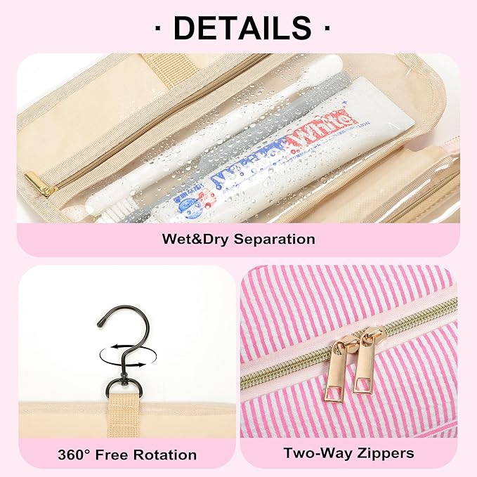 TOPEAST Christmas Gifts for Women Teen Girls Kids - Travel Hanging Toiletry Bag, Personalized Initial Toiletry Pouch, Birthday Gifts for Women Mom Daughter Sister Friends, Cruise Essentials, Pink M
