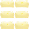 PAZIMIIK 6PCS Cozy Makeup Bag Small Aesthetic Travel Zipper Cosmetic Pouch for Women Make Up Beauty Accessories Brushes, Stripe Yellow