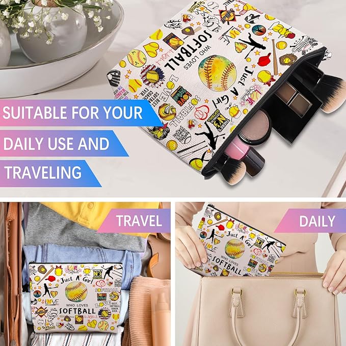 Softball Gifts: Cosmetic Bag & Travel Pouch for Women, Birthday Gifts for Softball Fans & Players, Coach Accessories