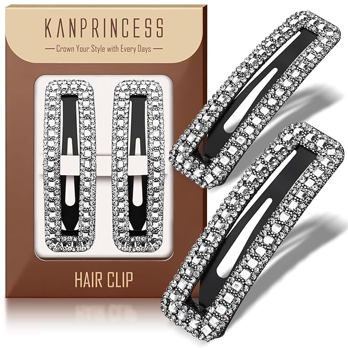 Rhinestone and Crystal Hair Clips 2-Pack, Sparkly Barrettes & Elegant Bling Accessories for Women & Girls(Set5)