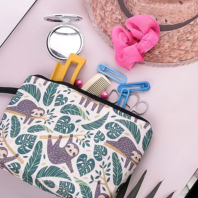 Cute Animal Lovers Gifts Tropical Sloth Cosmetic Bag Makeup Pouch with Zipper (sloth)