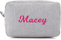 MT WORLD Cosmetic Bag Personalized Makeup Bag for Women Girls Seersucker Preppy Bridesmaid Makeup Bag Cute Aesthetic Toiletry Bag Girls Handbags Purses (Black)