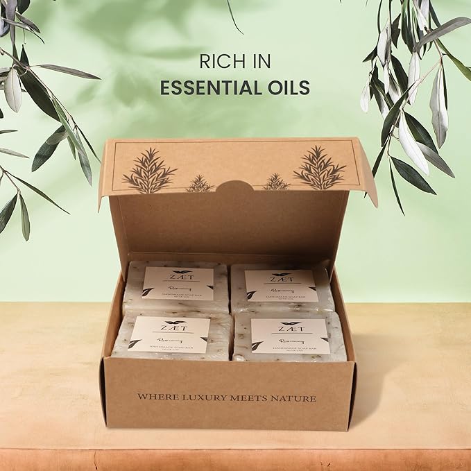 ZAET 4-Pack Rosemary Bar Soap – Made with Rosemary Leaves, Olive Oil and Coconut Oil - Handmade Soap Bar for Face, Body and Hands - Gently Cleanses and Hydrates All Skin Types- For Men and Women