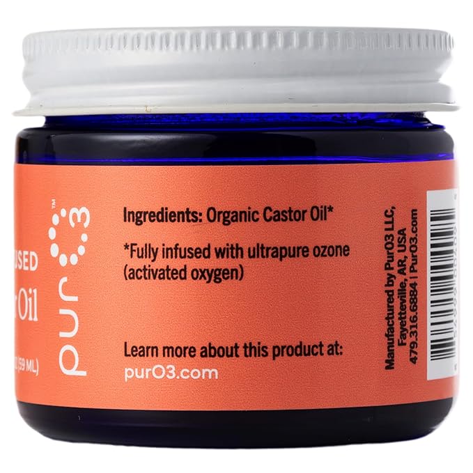 PurO3 Ozonated Castor Oil – Pure, Natural, Organic Skincare for Face & Body – Oxygenated Healing Lotion, Moisturizer & Beauty Cream in a Glass Jar – O3 Therapy Salve, 2 oz