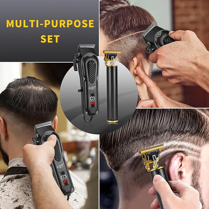 LQT® Men's Professional Hair Clippers Kit，Cordless & Corded Barber Clippers Set，Grooming Rechargeable Beard Trimmer with Adjustable Blade