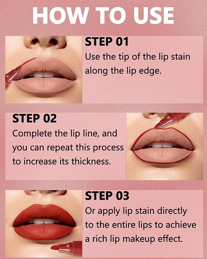 Lip Tint Stain Pen, Orange Red Waterproof Long Lasting Matte Lip Liner Stain Pencil, High-Pigmented Quick Dry Liquid Lipstick, Non Sticky Smudgeproof Lip Tint Gloss, Christmas Makeup Gift for Women-01