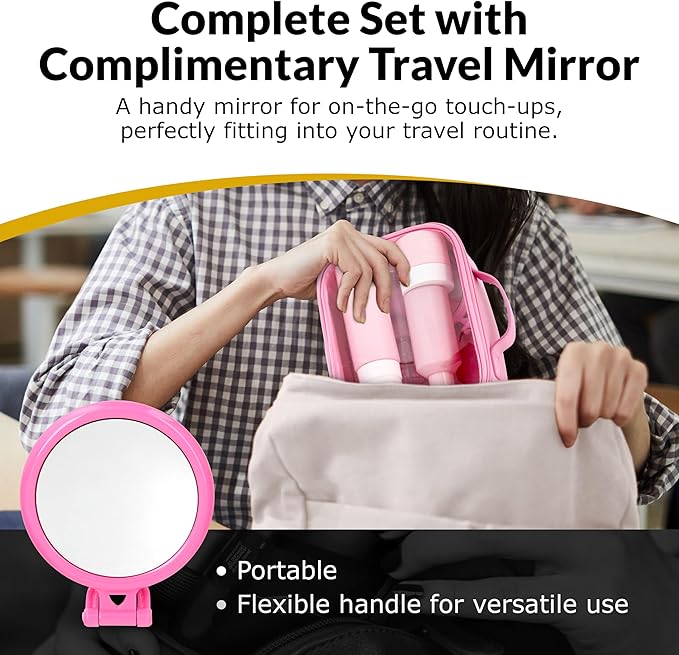 Pink Makeup Cosmetic Bag, Travel Toiletry Bag, Cute Makeup Pouch, Transparent Travel Case, Clear Front, Waterproof and Quart Size Bag, Best Gift for Girls, Teens, Women