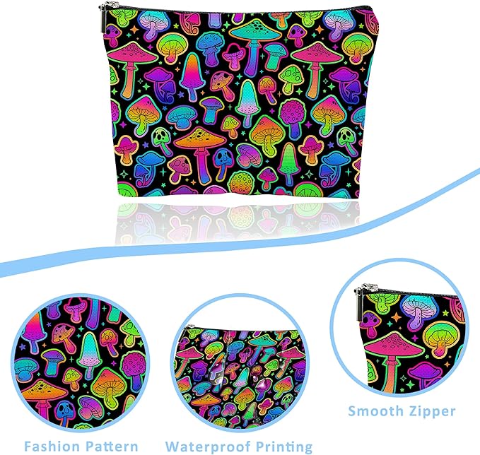 Makeup Bag Cute Mushroom Cosmetic Bag Mini Portable Travel Toiletry Bag Organizer Makeup Brushes Aesthetic Accessories Waterproof Storage Bag for Women