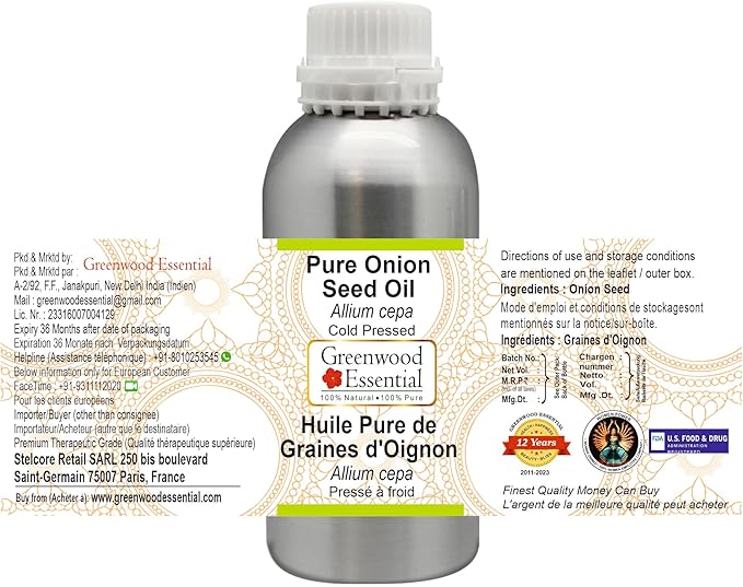 Greenwood Essential Pure Onion Seed Oil (Allium cepa) Cold Pressed 300ml (10 oz)