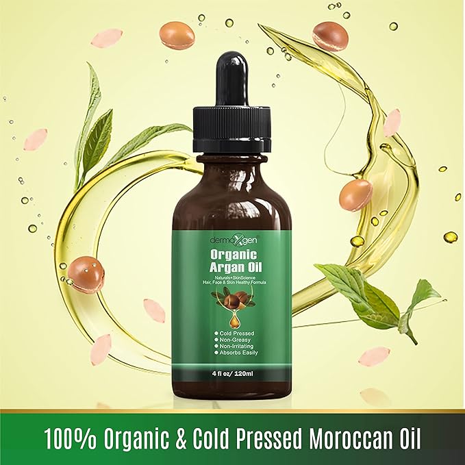 Argan Oil -100% Organic & Cold Pressed Moroccan Oil - Anti-Aging Moisturizing Treatment for Face, Hair, Skin & Nails, Acne Scars, Anti-Wrinkle. (4 FL OZ)