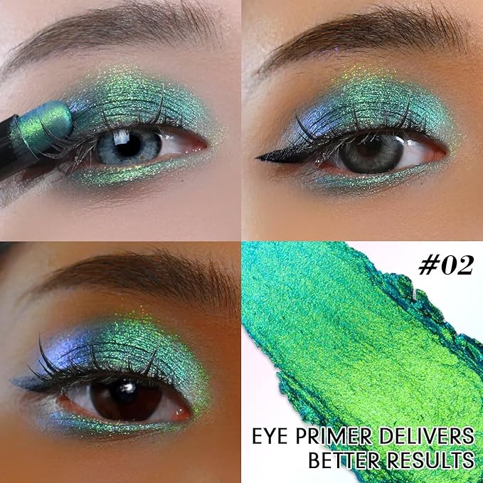 CHARMACY New Duochrome Long Stay Eyeshadow Stick, Creamy Eye Shadow Stick, Multicolor-Shifting Glitter Eyeshadow, Waterproof & Smudge-Proof, High Pigmented, Built-in Smudger #02