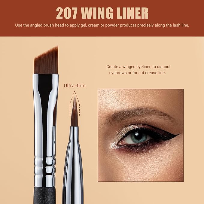 Jessup Eyeliner Brush Set, 3pcs Pro Precision Eyeliner Brushes Fine Point Angled Thin Gel Liquid Flat Winged Eye Liner Brush, Black T346