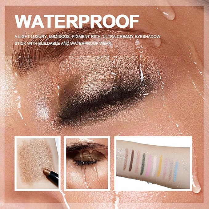 CHIFURE Eyeshadow Stick, Shimmer and Matte Cream Eye Shadow Brightener Sticks Eyeliner Pencil Crayon, Waterproof Long Lasting Eye Highlighter Stick Makeup,0.056 Oz (5PCS Shimmer)