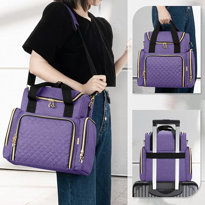 LUXJA Travel Makeup Bag with 2 Removable Cases, Cosmetic Bag with Multiple Storage Sections (Patent Pending), Purple