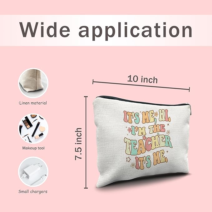 Nogrit Makeup Bag Linen, Multifunctional Cosmetic Case, Perfect for Makeup & Toiletry, Teacher-23, Zipper Closure, 10 x 7.5 inches