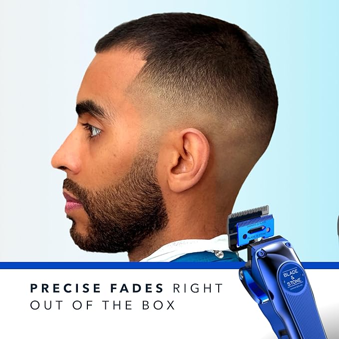 Blade & Stone™ Professional Barber Hair Clippers for Men PC801 Clipper | Diamond-S™ Blade | Micro-Gap Tech | Professional 7200 RPM Digital Motor, All-Metal, Cordless Clippers - Big Blue