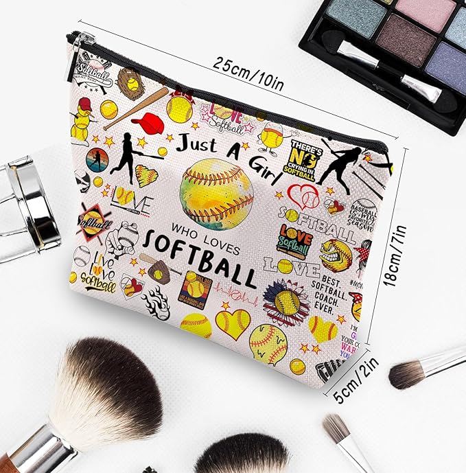 Softball Gifts: Cosmetic Bag & Travel Pouch for Women, Birthday Gifts for Softball Fans & Players, Coach Accessories