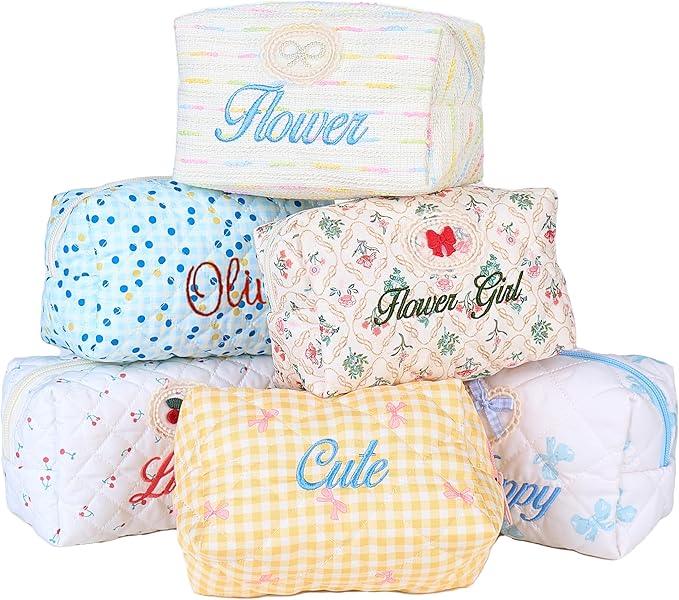 Van Fan & Shi Personalized Square Makeup Bag for Women, Customized Monogrammed Quilted Make Up Bags for Christmas (Personalized Square Makeup Bag)