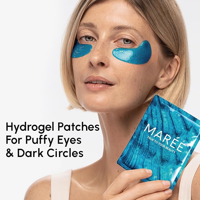 MAREE Eye Gels 2 PACK - Under Eye Patches for Puffy Eyes and Dark Circles with Natural Marine Collagen & Hyaluronic Acid - Anti-Aging Masks for Face to Soothe Puffiness