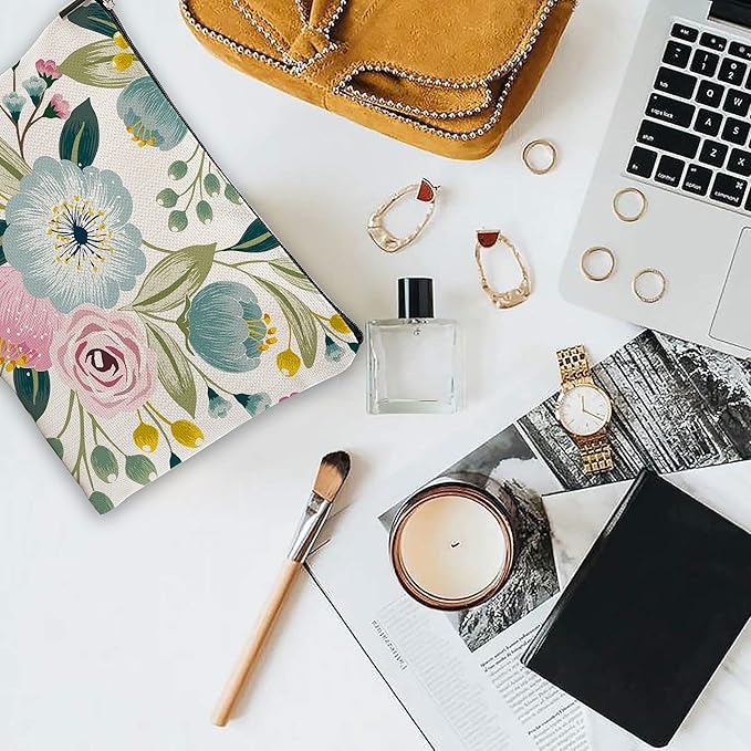 Makeup Bag Spring Flowers Cosmetic Bag Mini Portable Travel Toiletry Bag Organizer Makeup Brushes Aesthetic Accessories Waterproof Storage Bag for Women